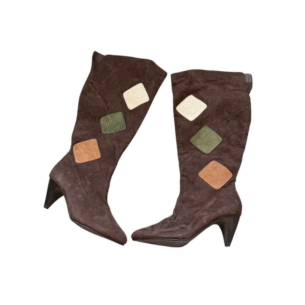 Comfortview Knee High Boots Womens 7WW Brown Faux Suede Patchwork Boho Y2K